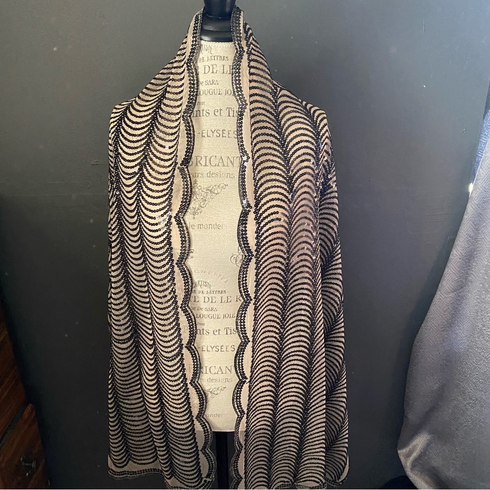 Vintage Cejon black sequin long scarf - Picture 2 of 8